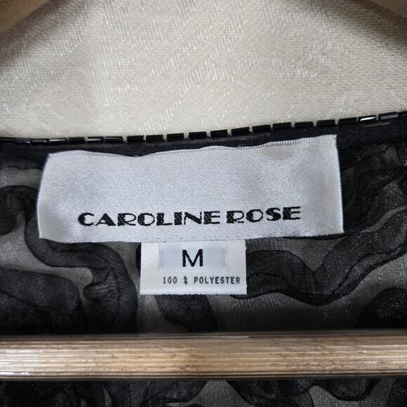 Caroline Rose Sheer Cardigan Jacket sz M Black Beaded Trim - Picture 8 of 13